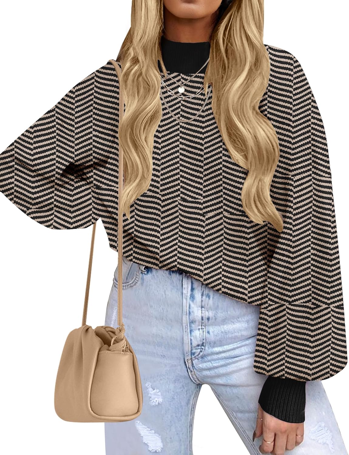 Stylish Women's Turtleneck Long Sleeve Striped Sweater Top
