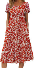 Womens Casual Flare Midi Dress - Flowy Summer Sundress