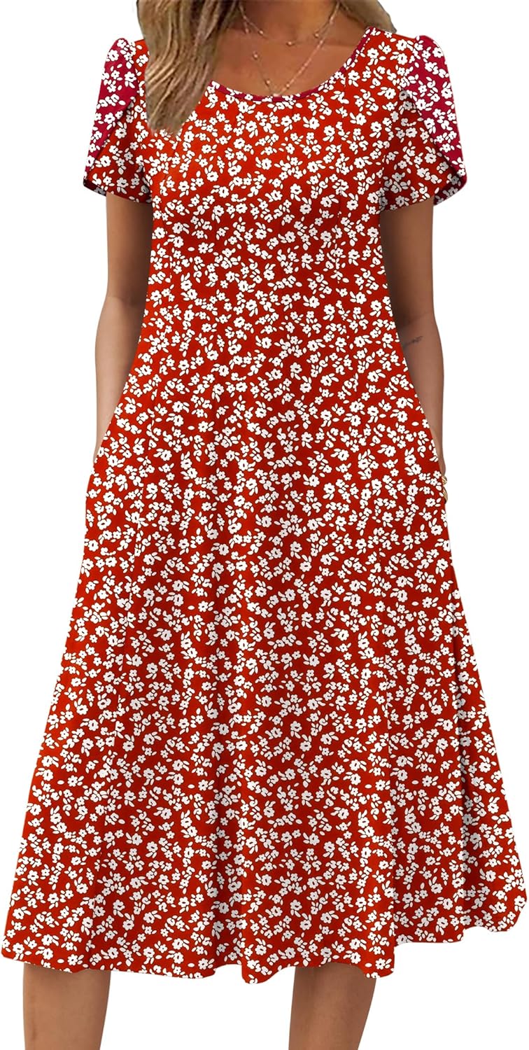 Zeagoo Womens Casual Dresses Short Sleeve Flare Midi Dress