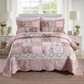 NEWLAKE Quilt Set Queen Size Patchwork Pink Floral - Reversible Cotton