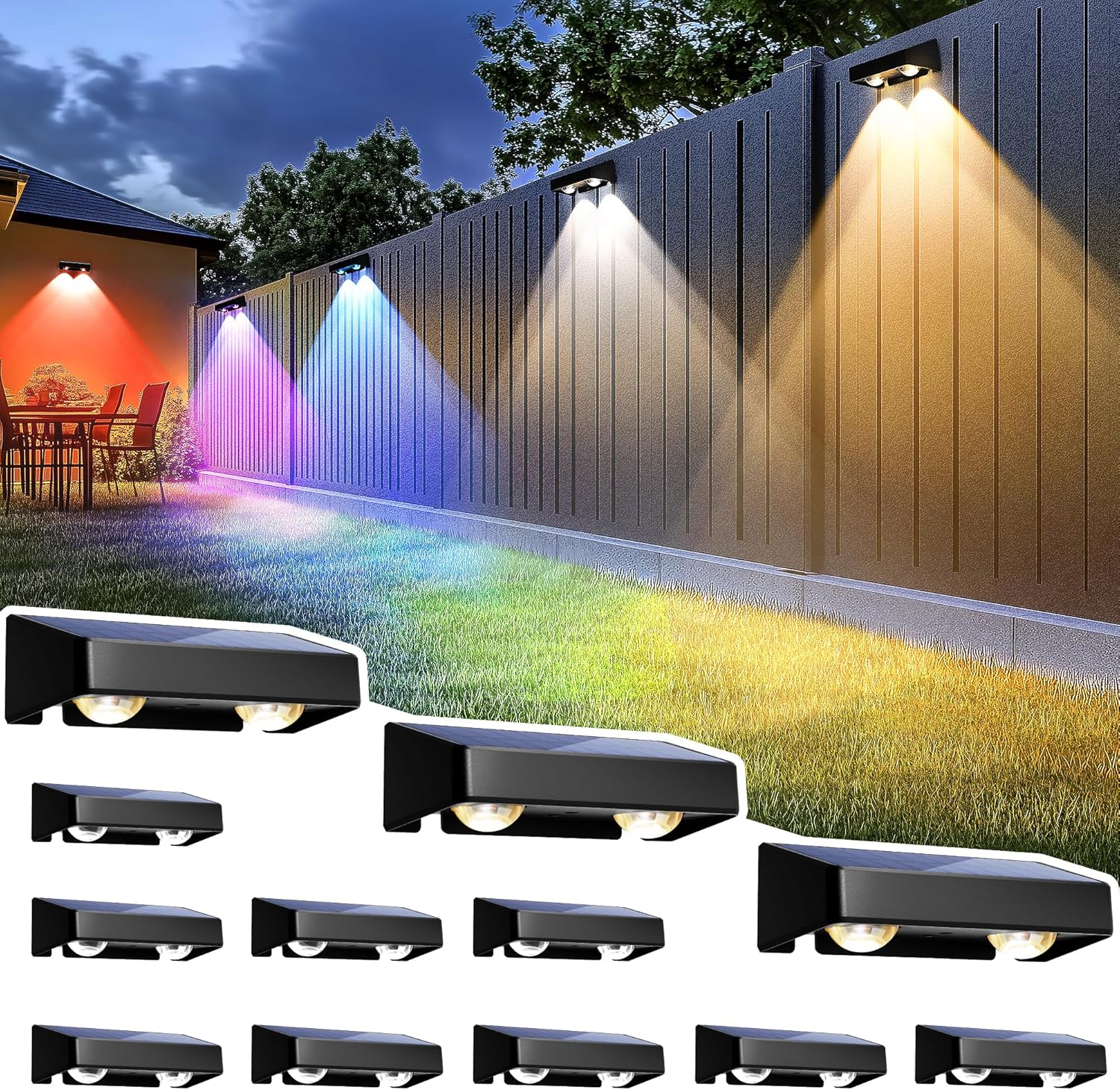 SOLPEX Solar Fence Lights Outdoor with 9 Color Modes for Deck