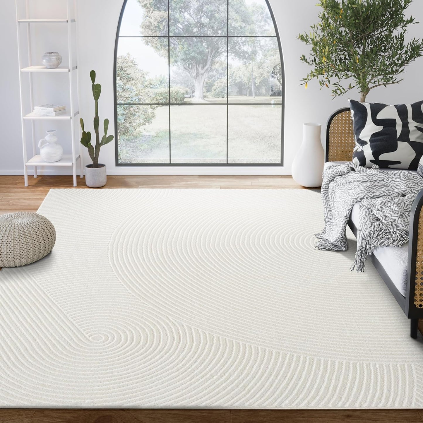 Abani Cream Area Rug - Zen Reiki Pattern for Living Room