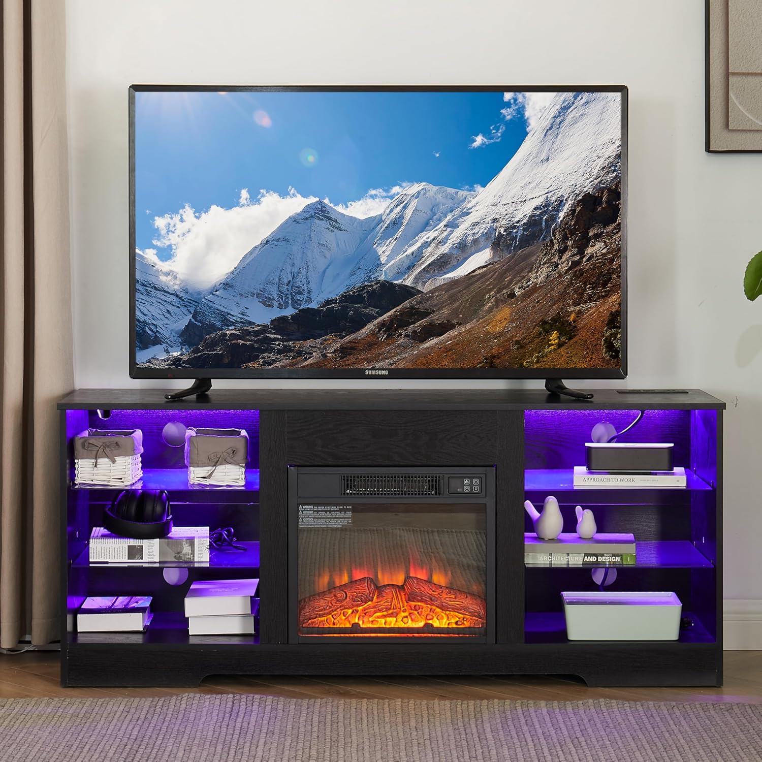 58 Fireplace TV Stand: Cozy Heat & Stylish Storage - 35 characters.