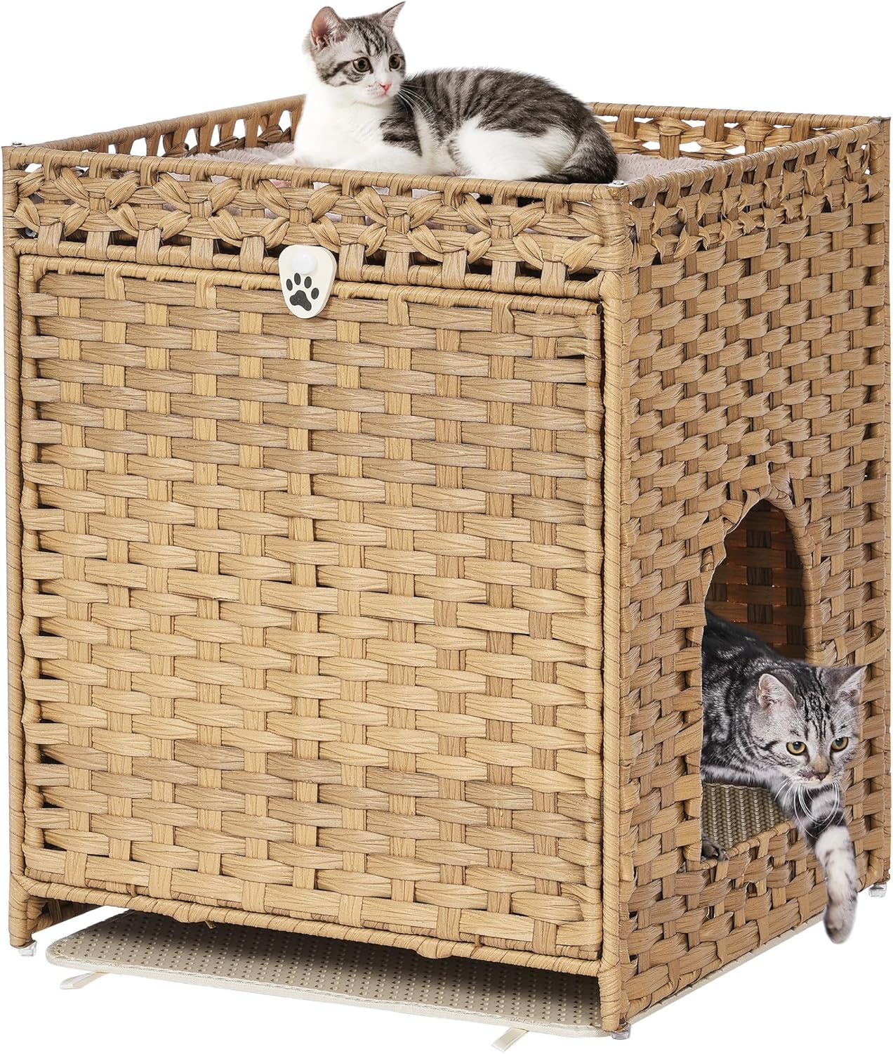 Cat Litter Box Enclosure with Soft Litter Mat for Comfort