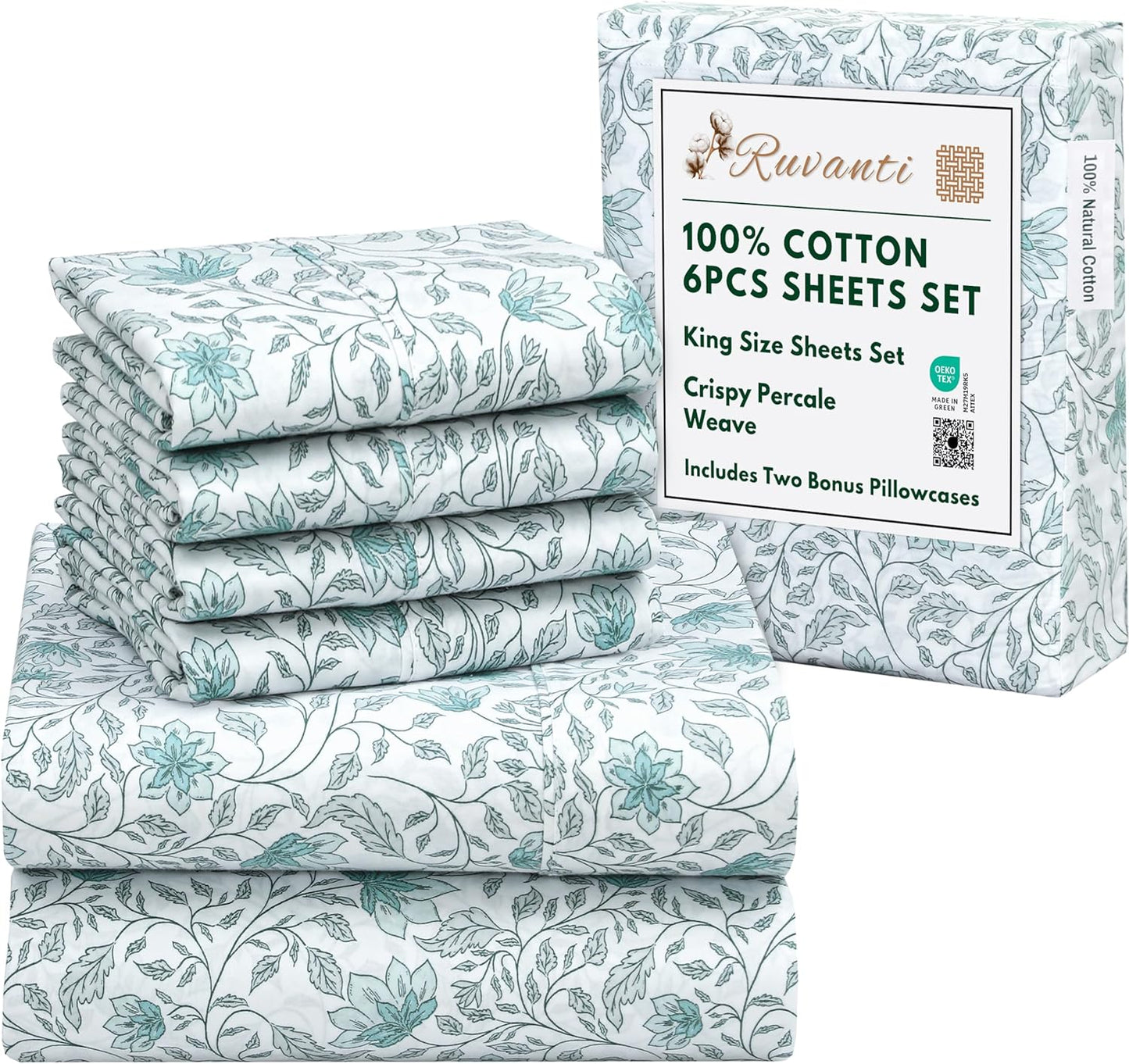 RUVANTI 6 Pcs Cotton Sheets Set - Soft, Lightweight & Breathable