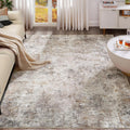 Washable Modern Abstract 6x9 Rug - Soft No Slip Carpet, Brown Grey