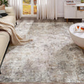 5x7 Area Rug Living Room Rug - Washable Neutral Abstract Soft Thin Rug