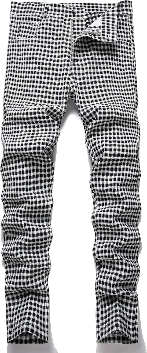 Stylish Plaid Pants for Men - Skinny Fit Business Casual Chinos
