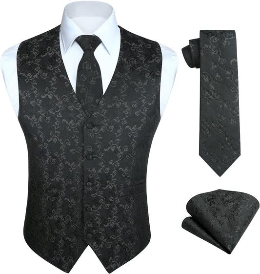 HISDERN Men's Paisley Vest Tie Set for Weddings and Parties
