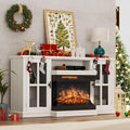Glass Fireplace TV Stand for TVs up to 65in - White Wash Console