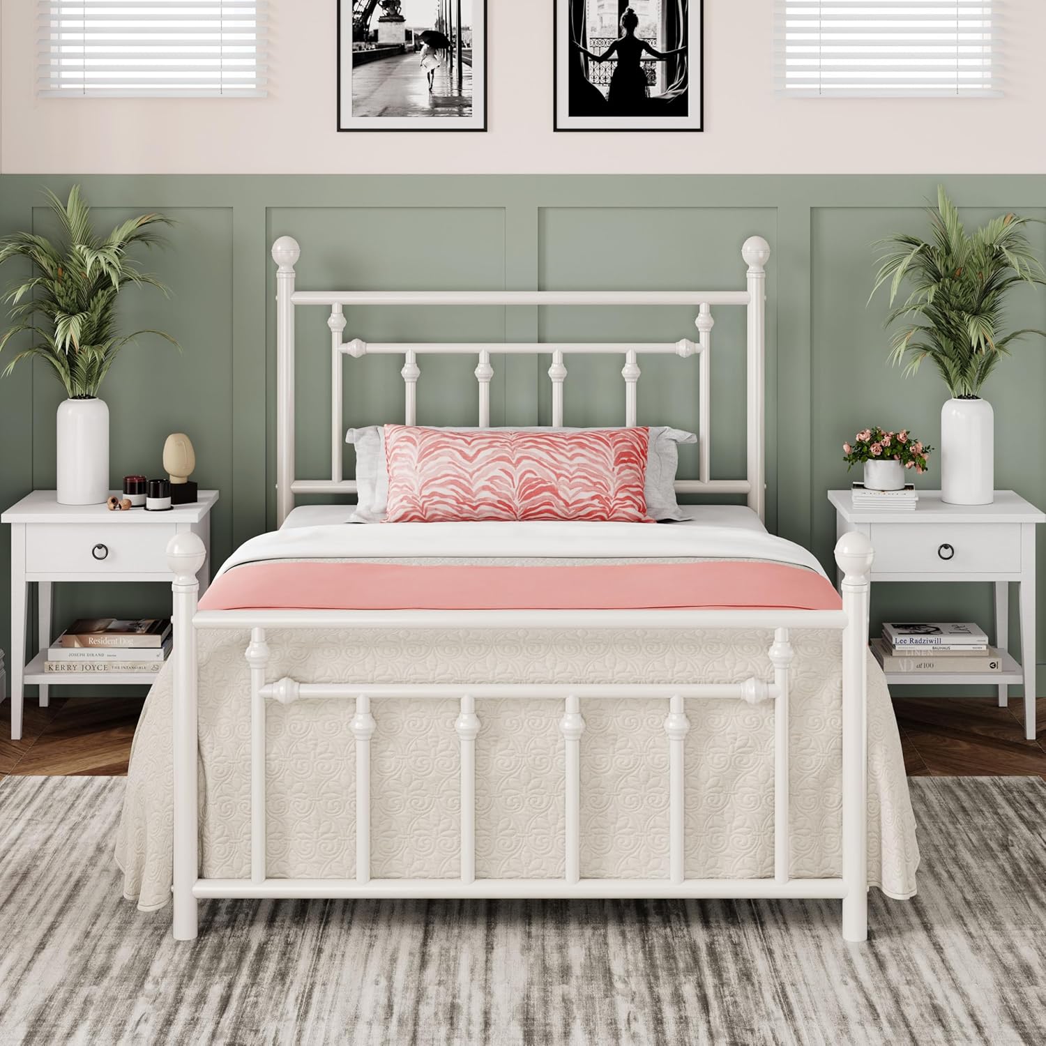 Victorian Vintage Metal Platform Bed Frame for Twin Size Mattresses