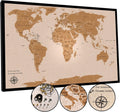Push Pin World Travel Map 30 in x 20 in Framed Cork Map - Track Trips
