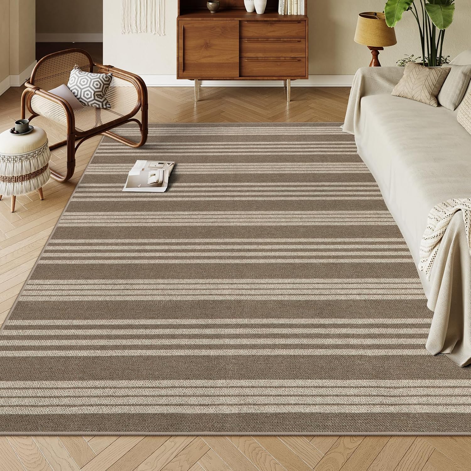 Lahome Striped Easy Jute Rug 8x10 for Indoor Outdoor Use