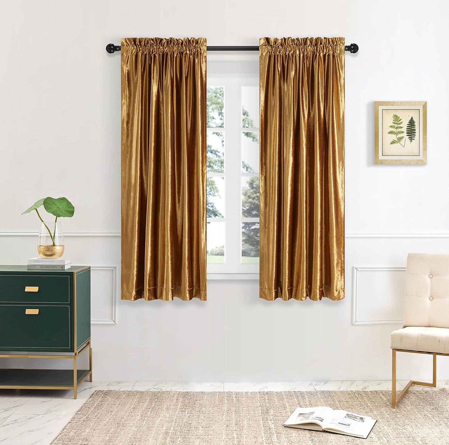 PRIMROSE Gold Velvet Blackout Curtains - Set of 2