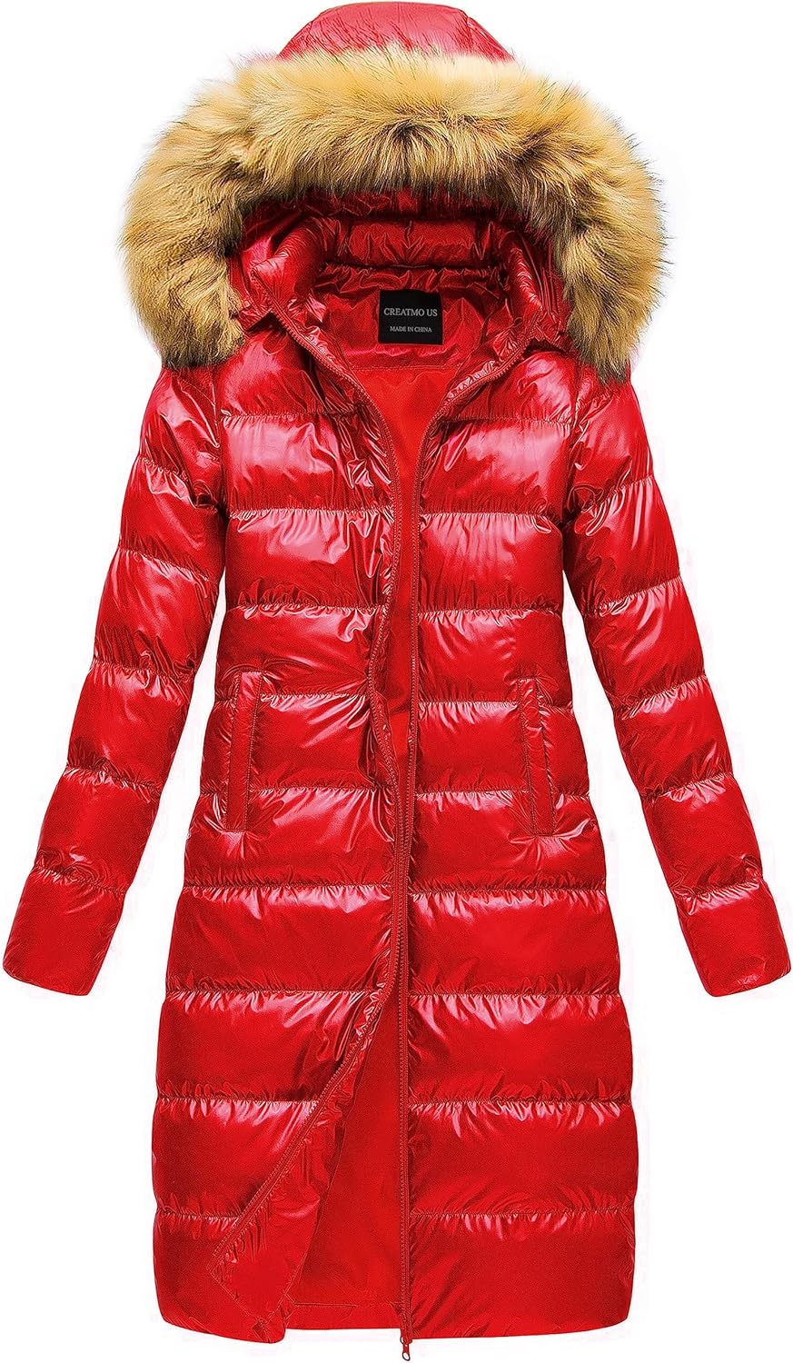 CREATMO US Women's Long Winter Faux Fur Coat Puffer Jacket