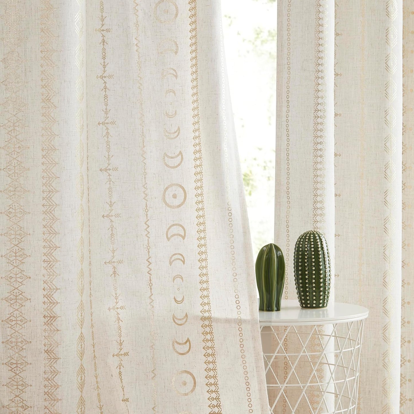 Boho Gold Aztec Curtains - Light Filtering Linen 63 2 Panels
