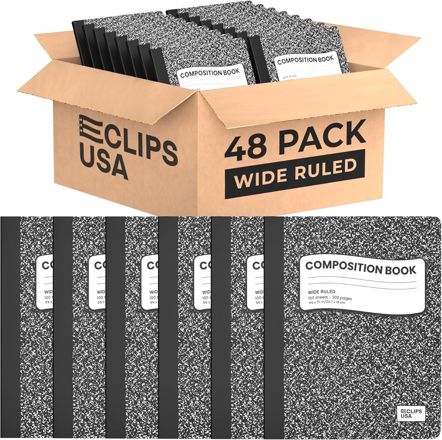 Black Marble Wide Ruled Notebook - 100 Sheets