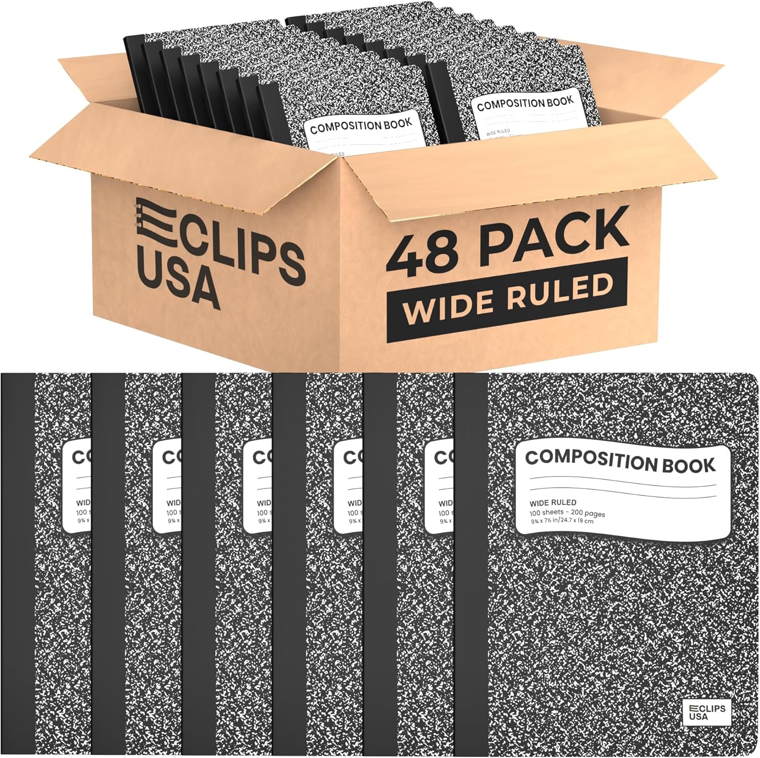 Black Marble Wide Ruled Notebook - 100 Sheets