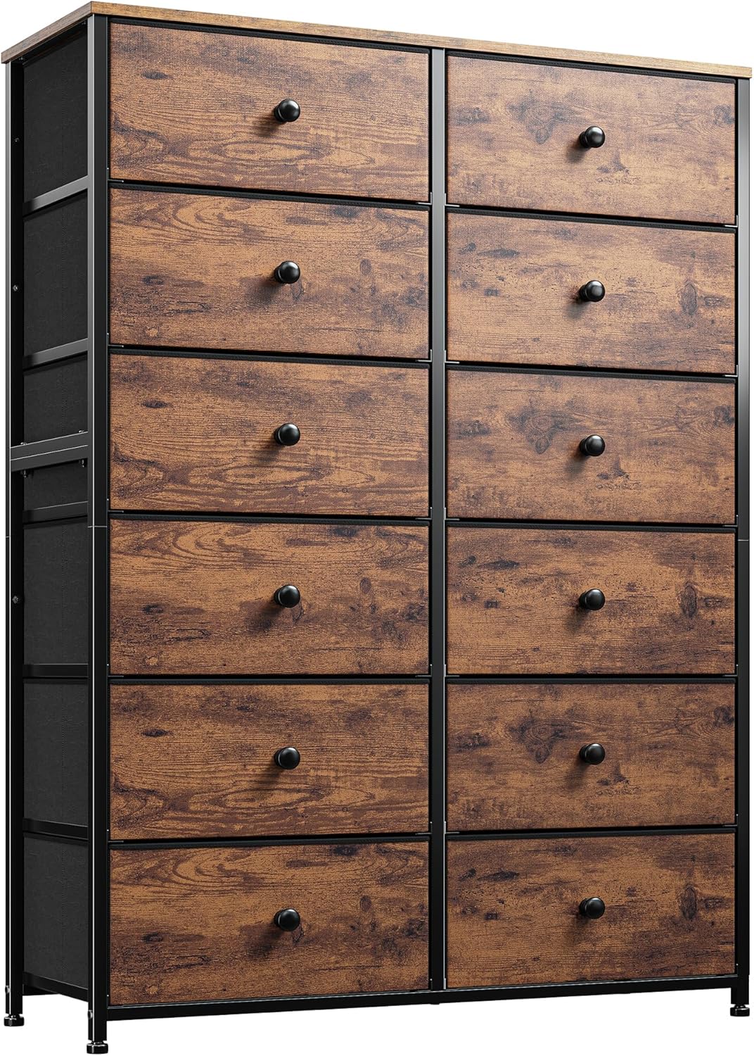 12 Drawers Dresser for Bedroom with Rustic Brown Finish