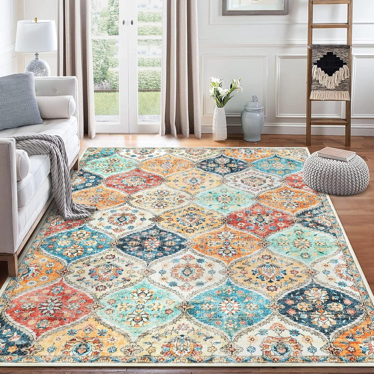 8x10 Area Rug Moroccan Trellis Vintage Medallion Design