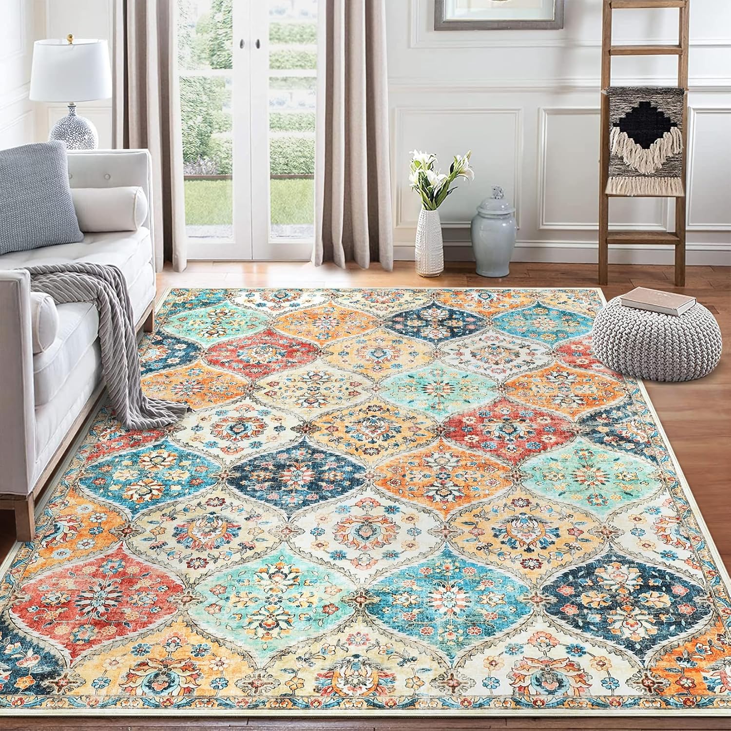 8x10 Area Rug Moroccan Trellis Vintage Medallion Design