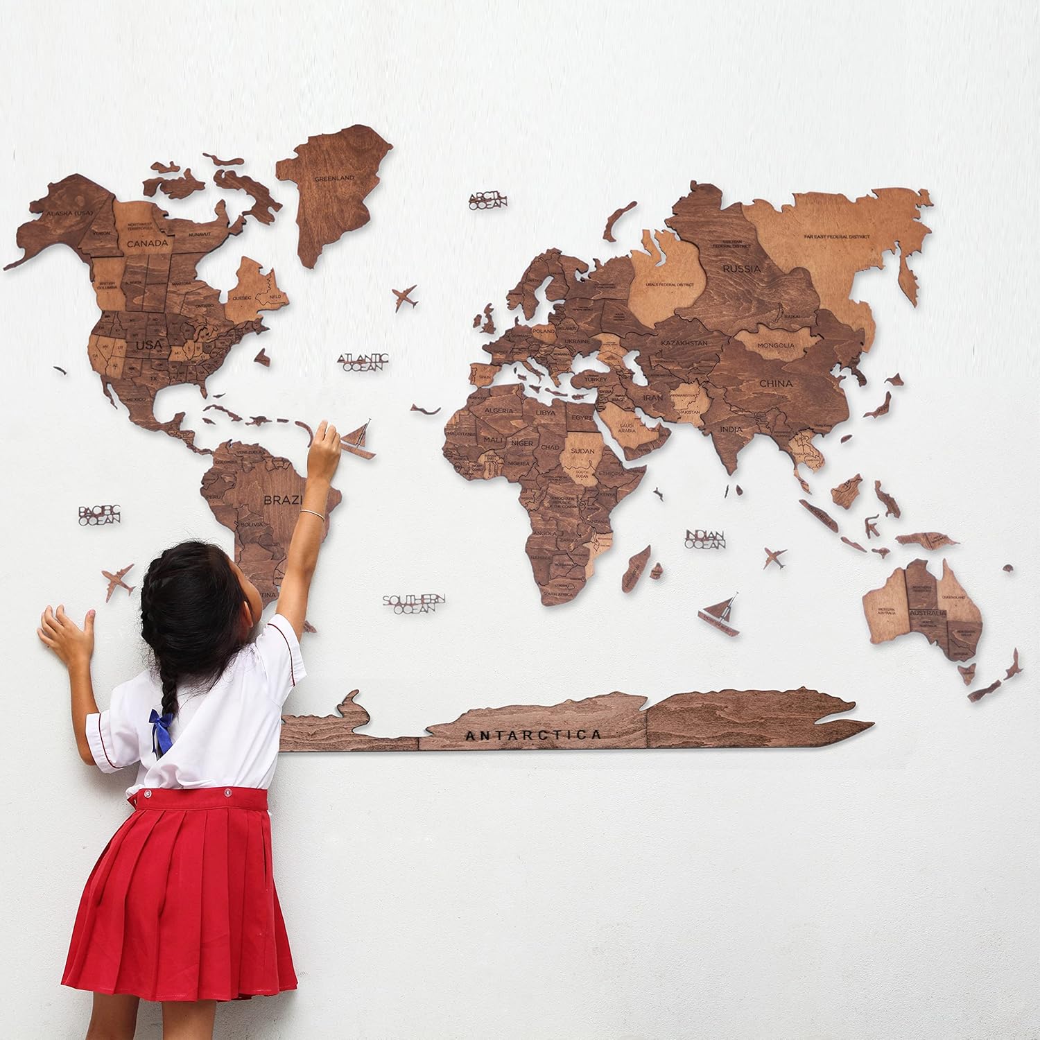 Handmade 3D Wood World Map Wall Art for Travel Lovers