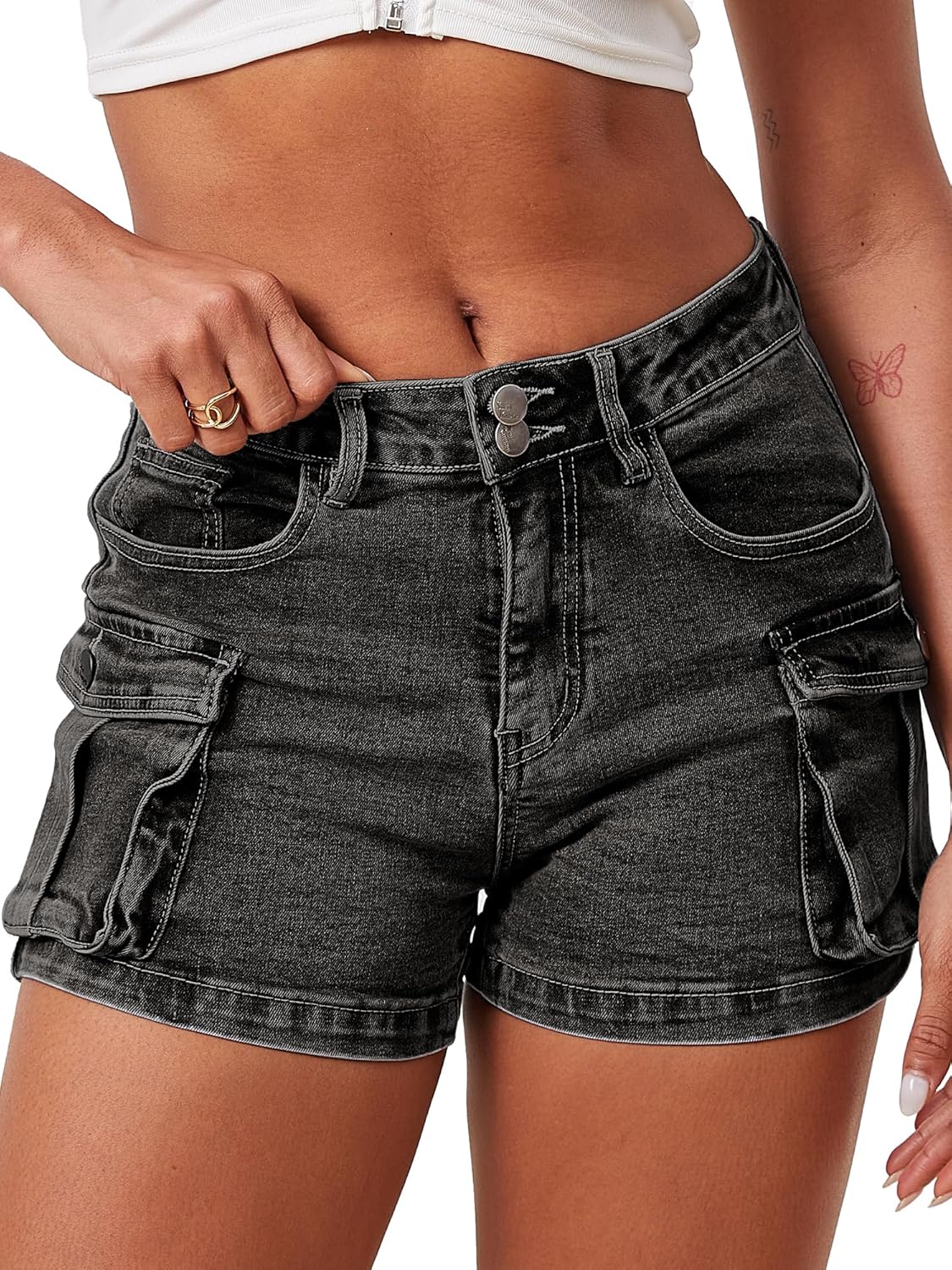 ELLEVEN Women's High-Stretch Cargo Shorts for Y2K Style