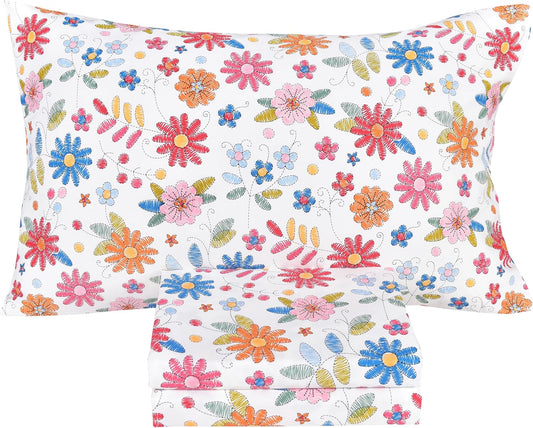 Scientific Sleep Cartoon Floral 100% Cotton Twin Bed Sheet Set