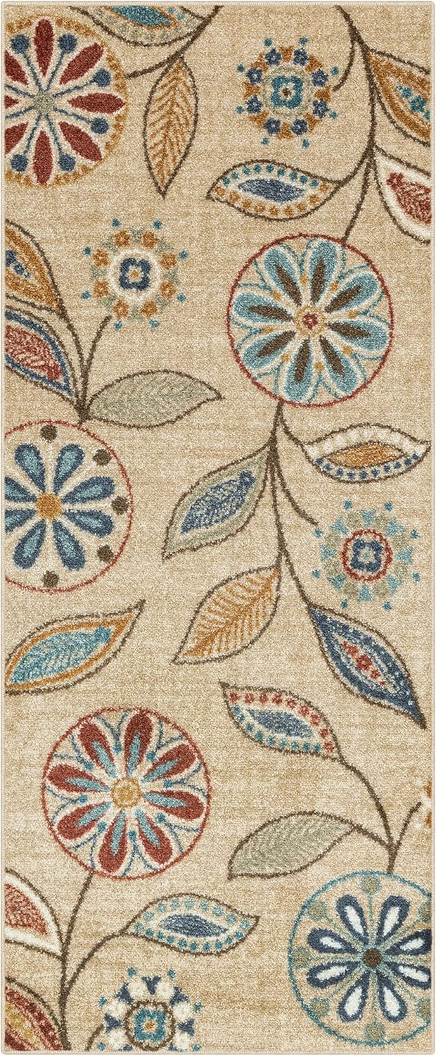 Maples Rugs Reggie Floral Runner Rug - Washable Non Slip Design