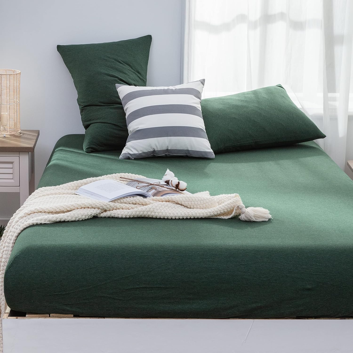 LIFETOWN Jersey Knit Cotton Sheet Set for Queen Beds, Extra Deep