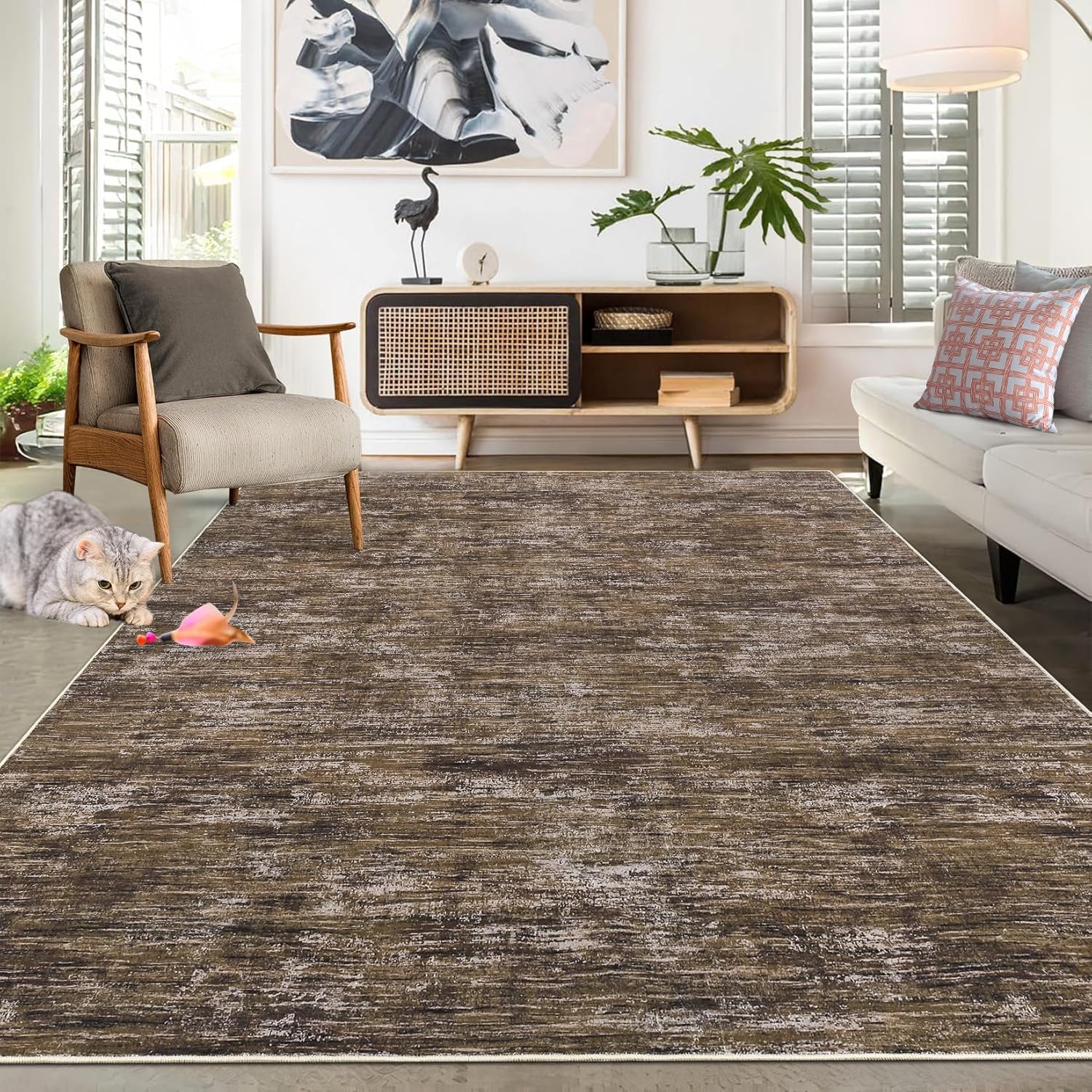 Modern Abstract Area Rug 9x12 Machine Washable Non-Slip Design