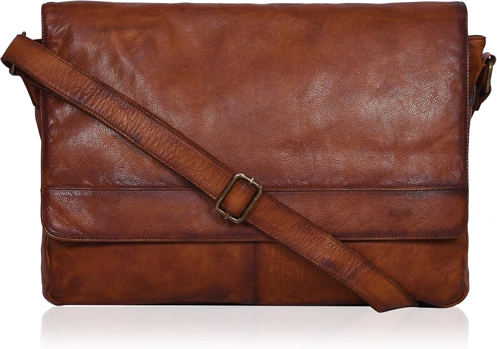 Ozora Genuine Leather Unisex Crossbody Messenger Bag for 17 in Laptop