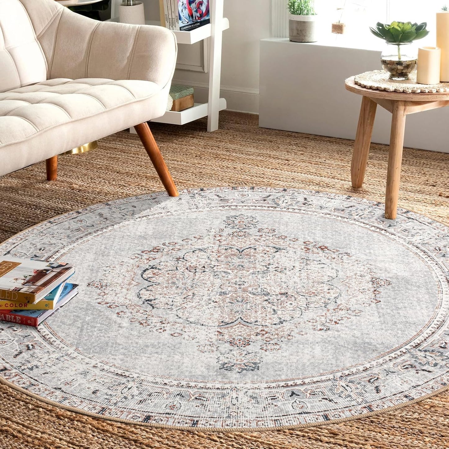 Easy-Going Round Rug 5ft Area Rug Washable Boho Circle Rugs
