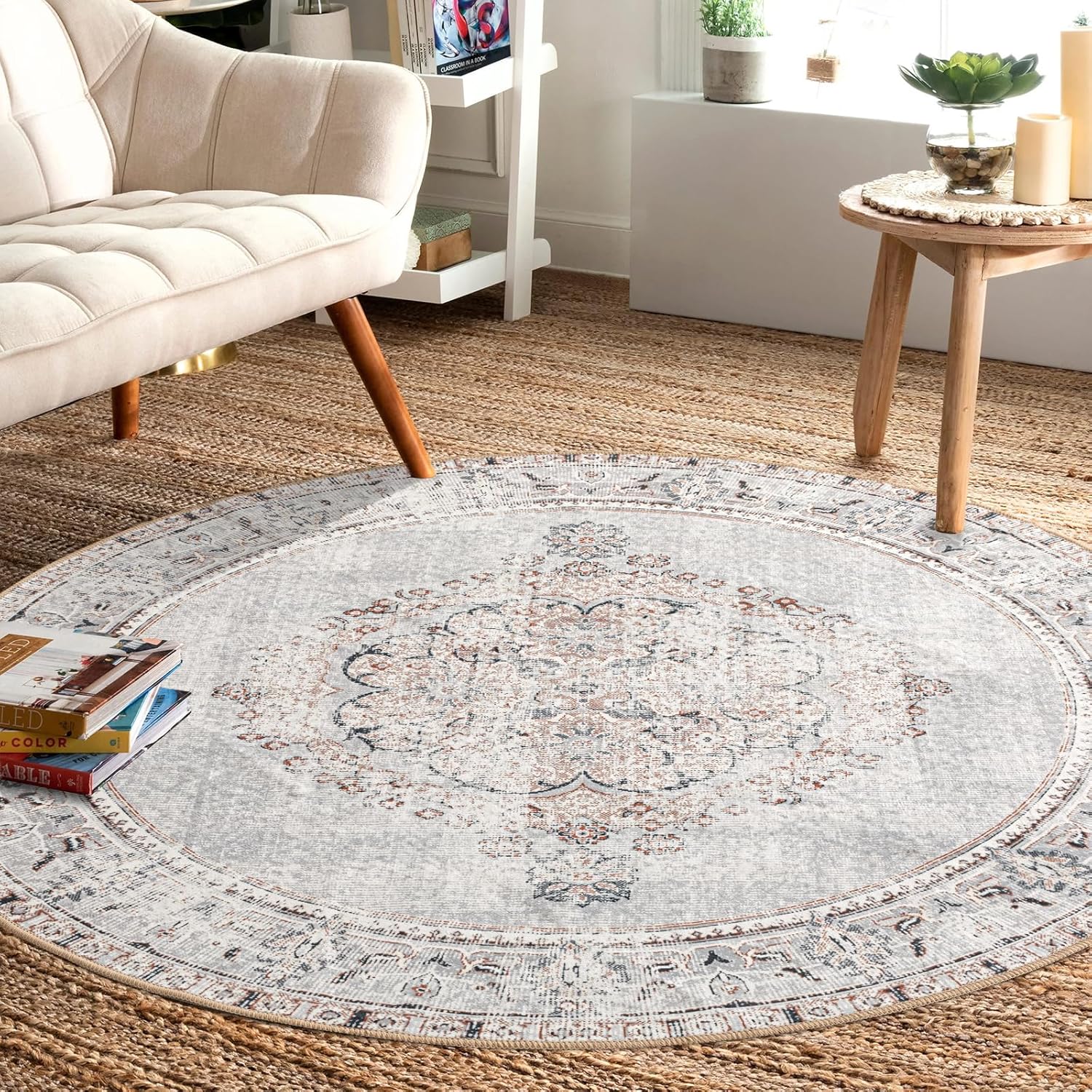 Easy-Going Round Rug 5ft Area Rug Washable Boho Circle Rugs