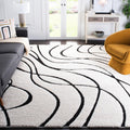 Florida Shag Area Rug 8ft 6in x 12ft - Plush Ivory & Black
