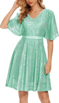 Sparkly Sequin Cocktail Dress with Bat Sleeves - Flattering