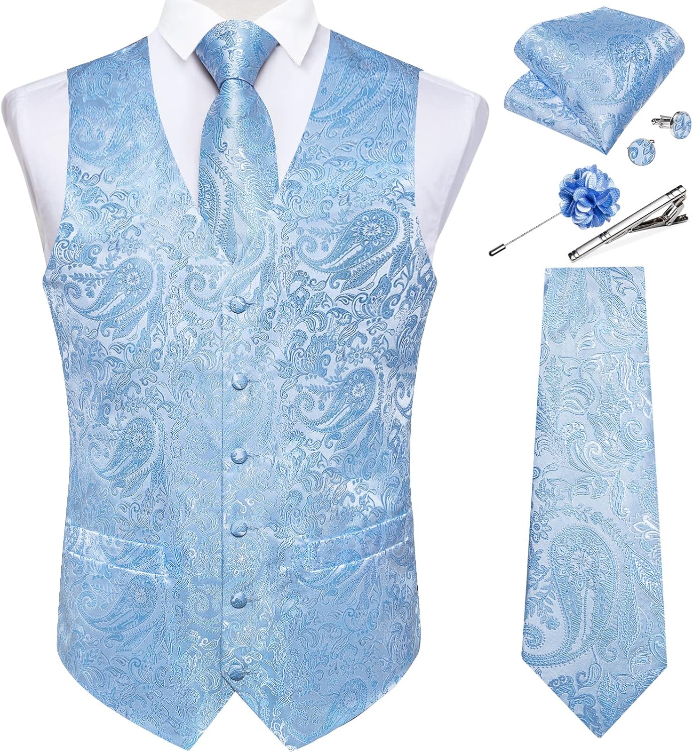 DiBanGu Mens Paisley Vest Tie Set for Weddings and Formal Events