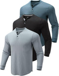 Liberty Pro 3 Pack Mens Waffle Henley Thermal Shirts - Lightweight