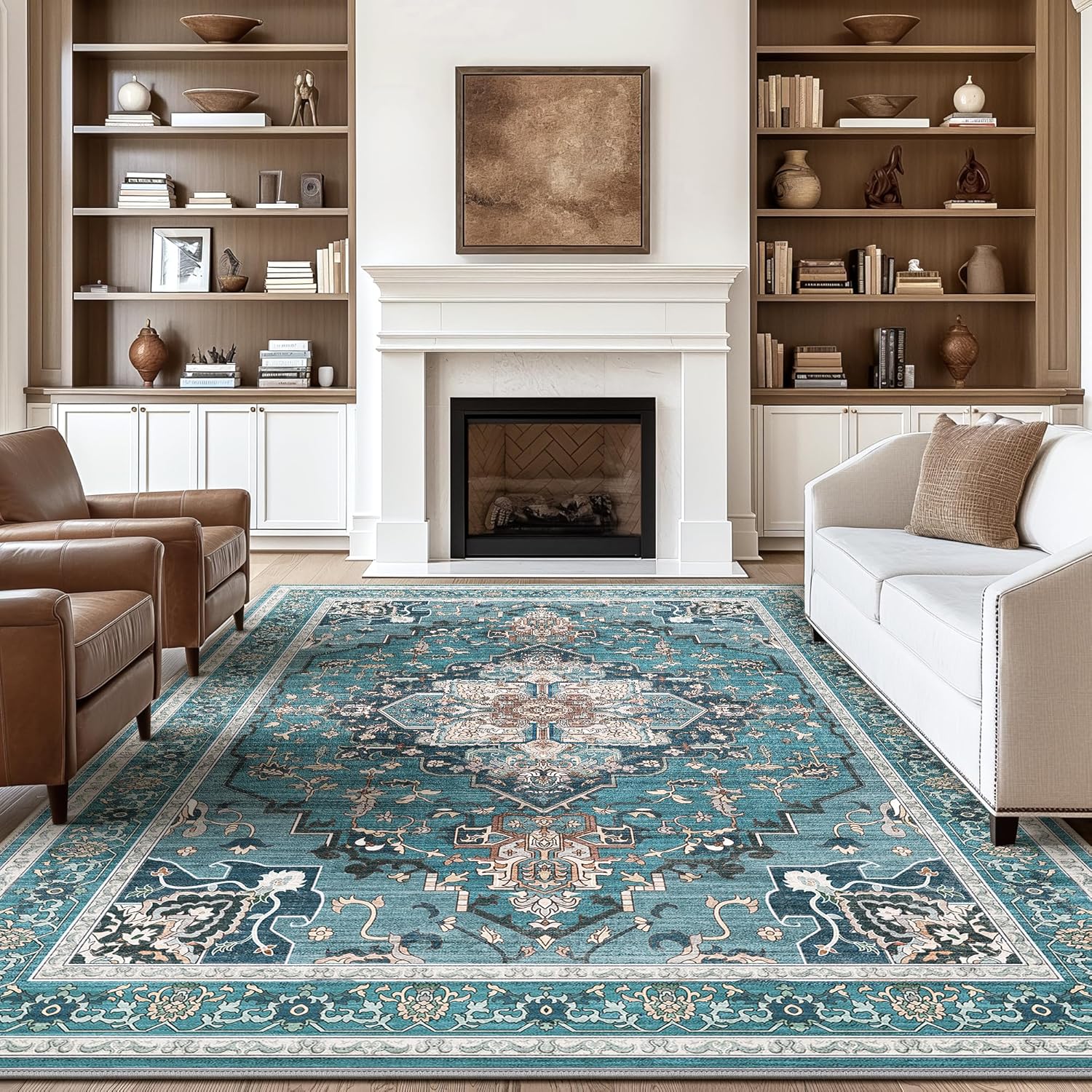 Boho Vintage Floral Medallion Area Rug 8x10 for Living Room