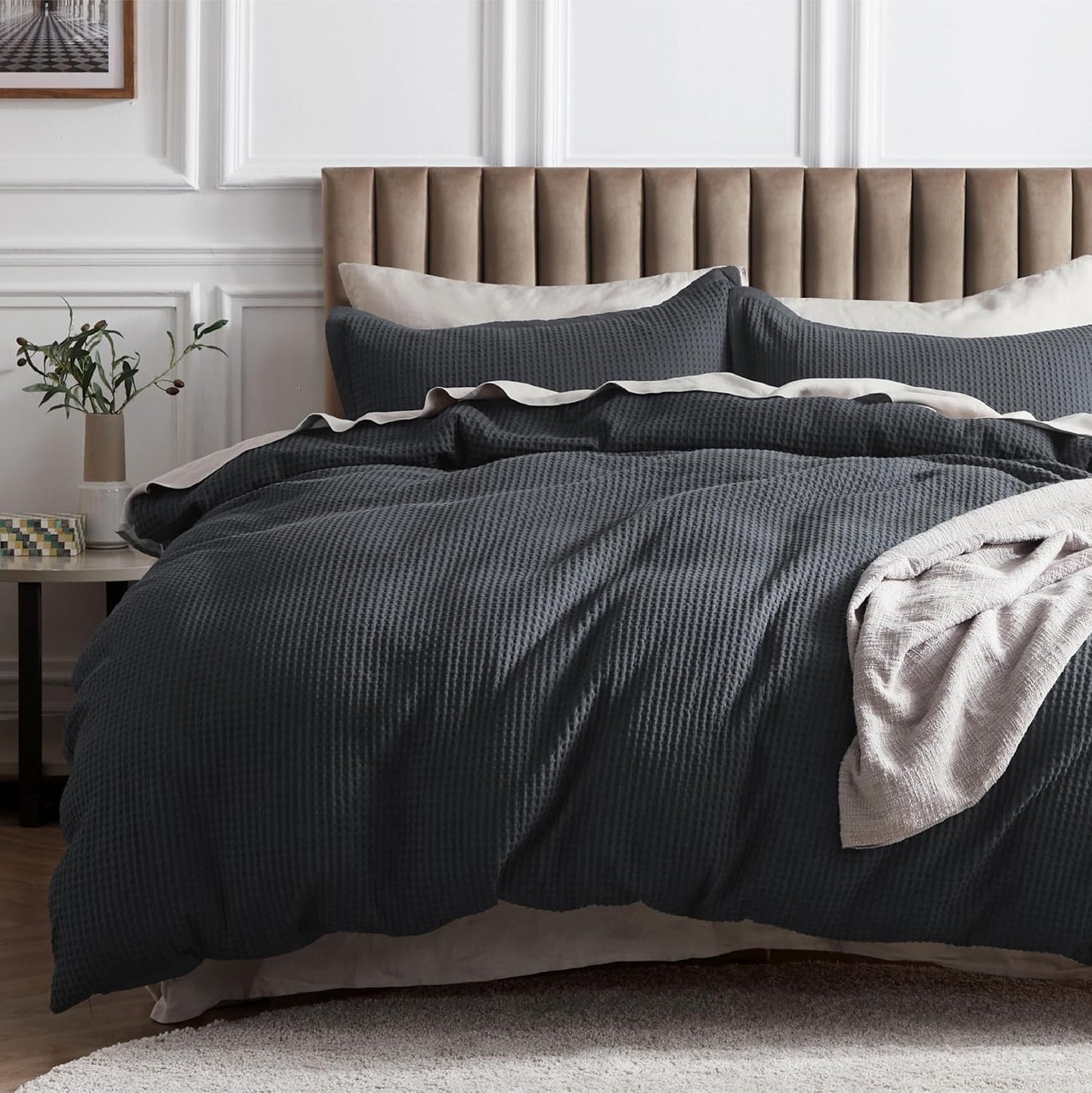 Bedsure Cotton Duvet Cover Full Set - Waffle Weave Charcoal