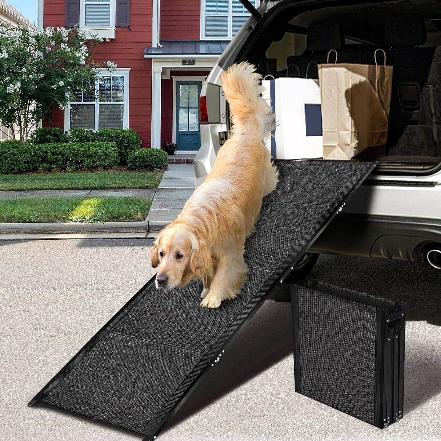 71L Extra Wide Dog Ramp for Car Truck SUV - Portable Folding