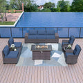 Kurapika 10 Pieces Patio Furniture Set - Navy Blue Conversation Set