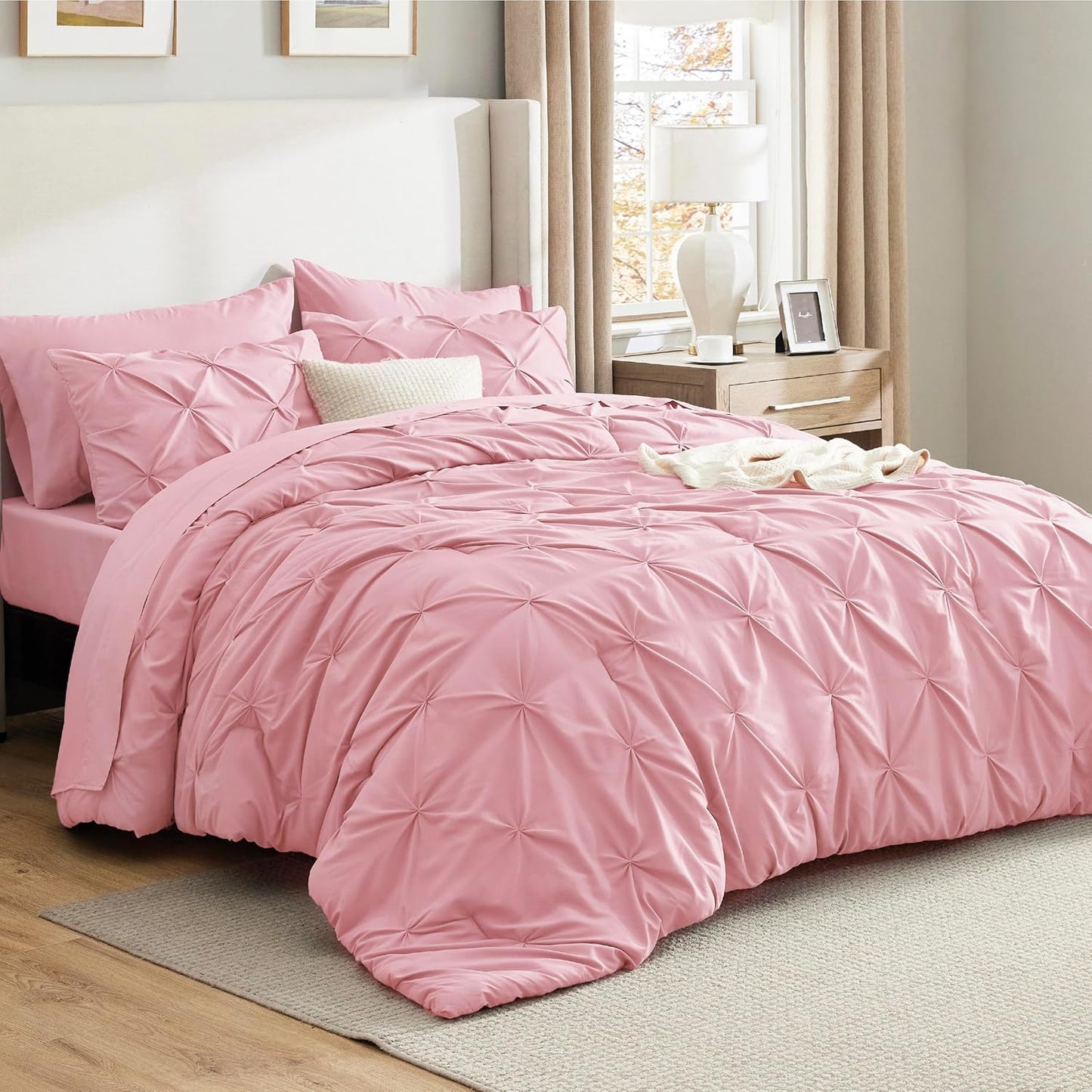 Bedsure Full Comforter Set Baby Pink - 7 Piece Bedding Set
