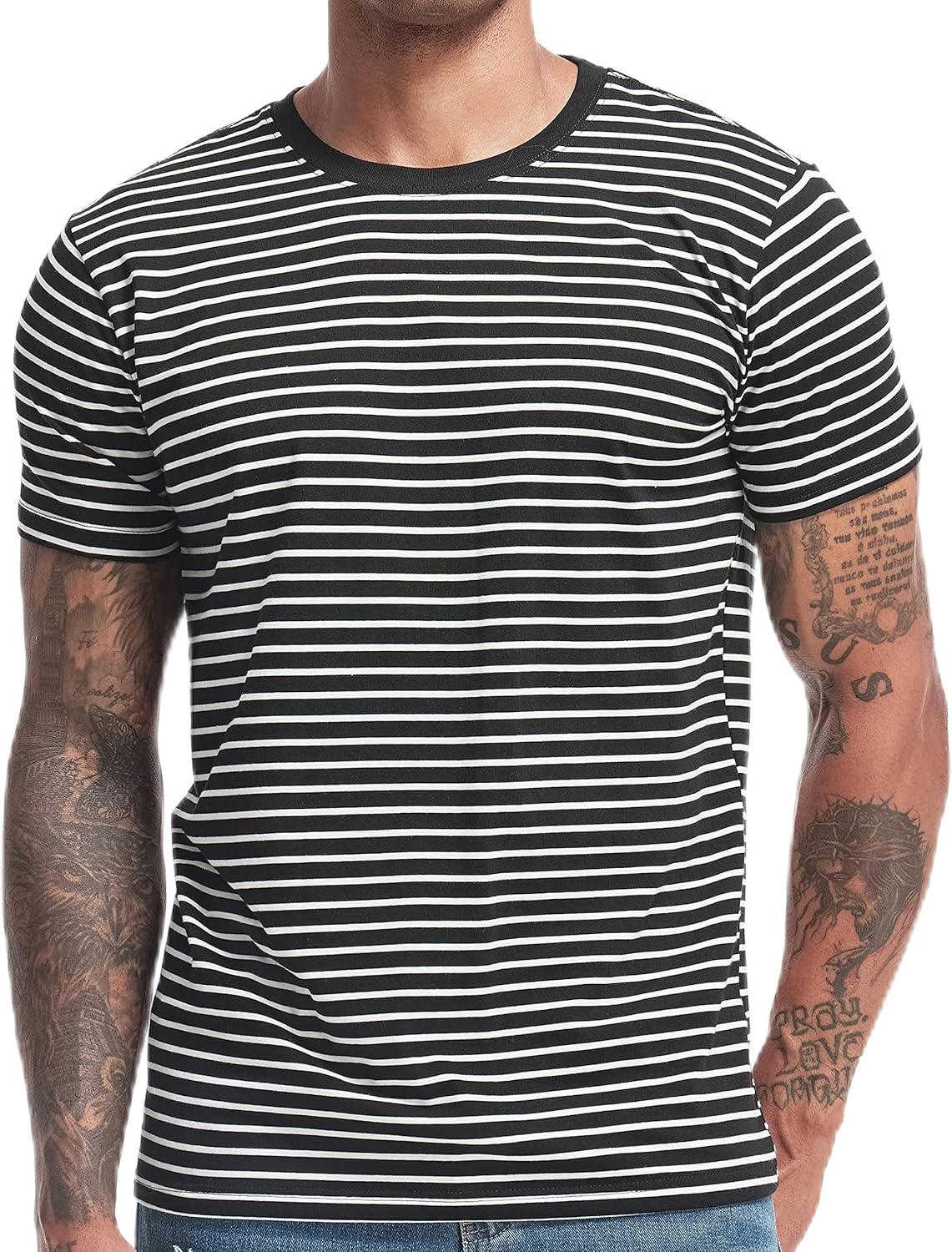 VEIISAR Men's Crewneck Striped T-Shirt for Comfort and Style