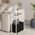 Narrow Side Table White - Slim End Table with Fabric Basket