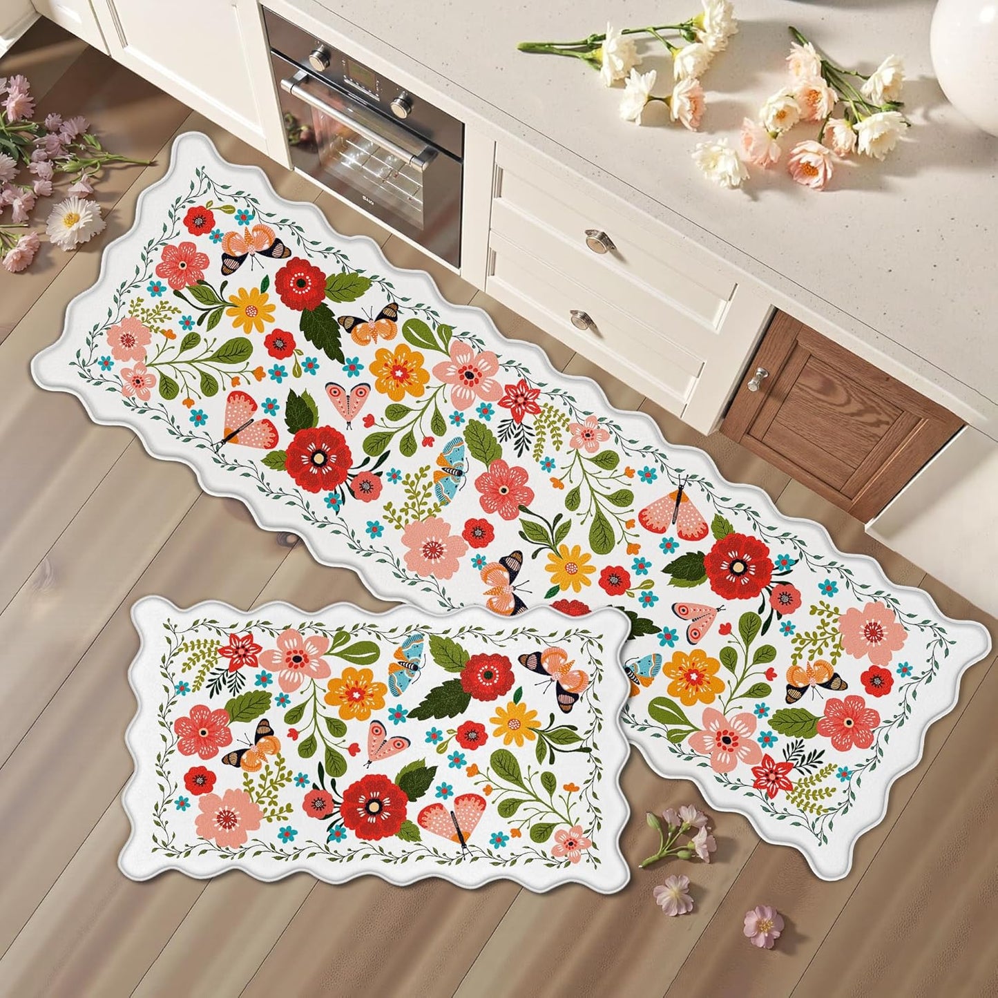 Scalloped Kitchen Mats for Floor - Cushioned Anti Fatigue Comfort
