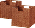 Wicker Storage Basket Set of 2 - Orange Foldable 11 in Cubes