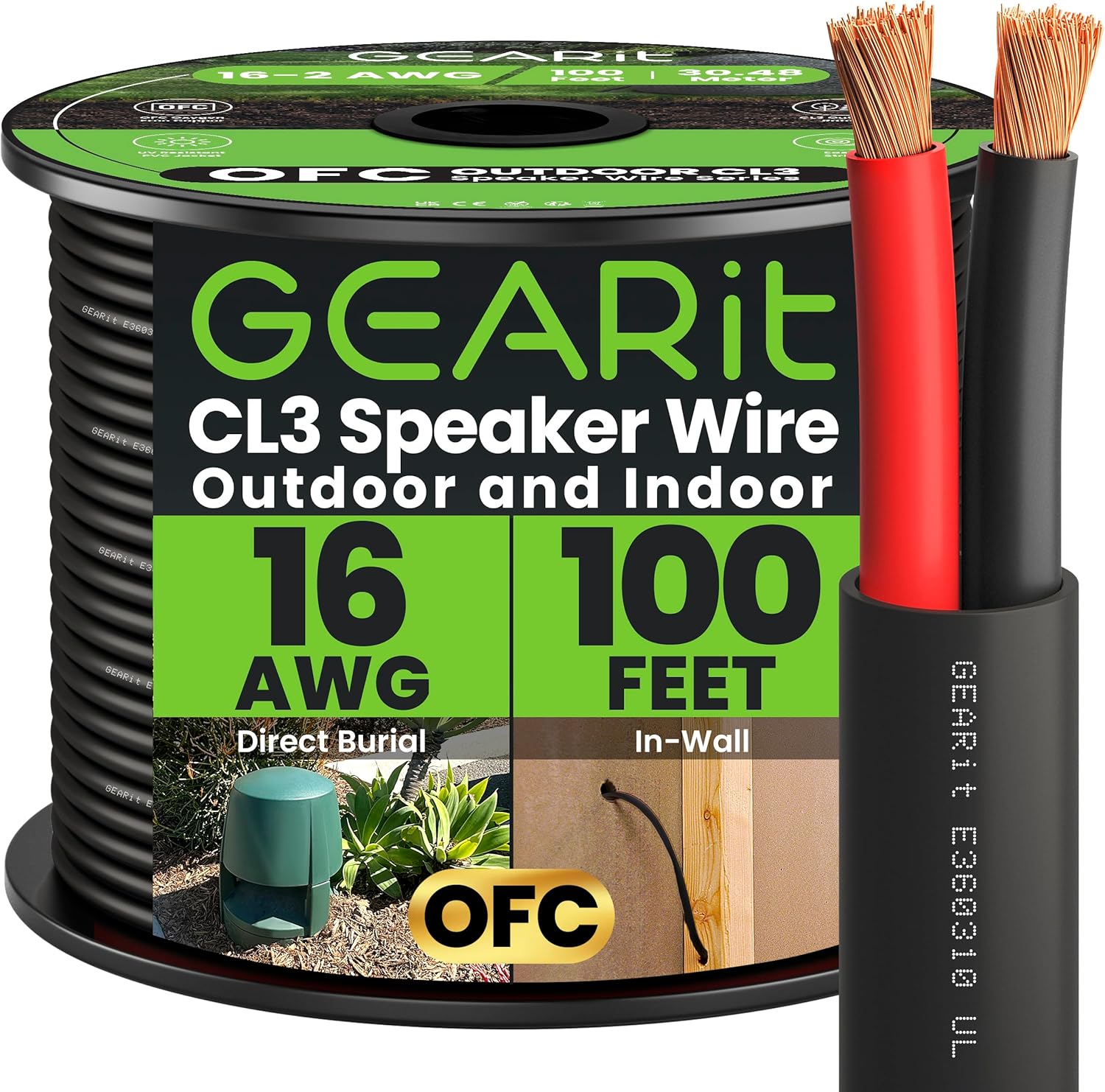 GEARit Outdoor Speaker Wire 100 ft for Clear Sound and Flexibility