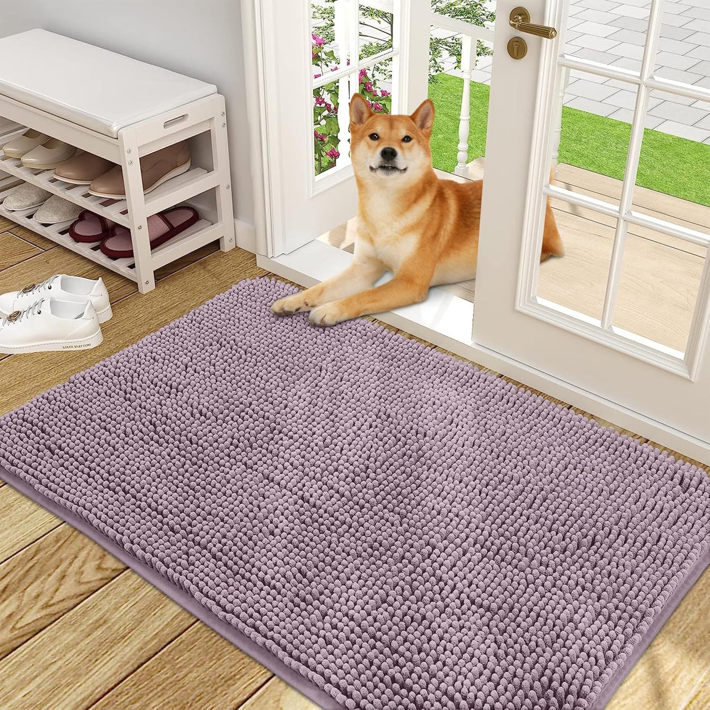 OLANLY Dog Door Mat for Muddy Paws - Absorbent Chenille Mat