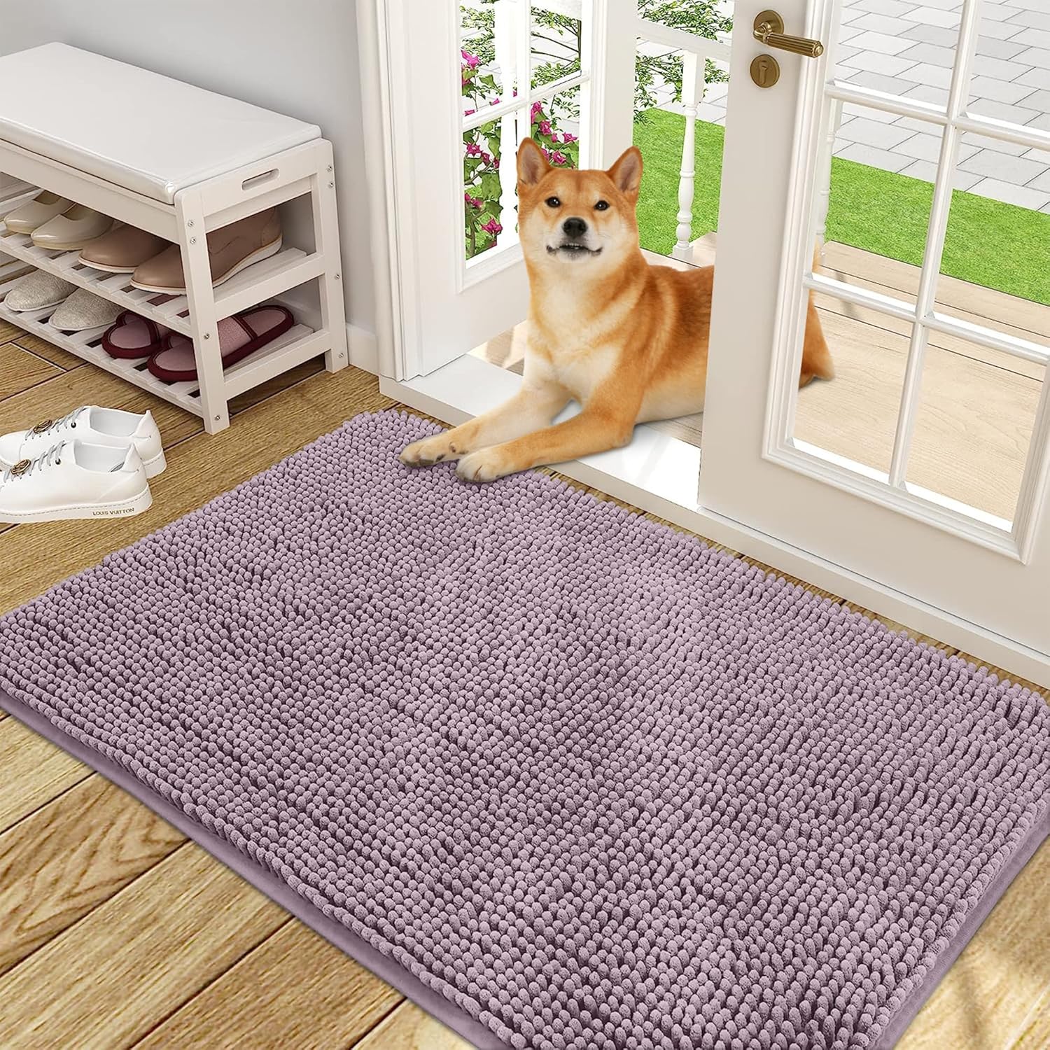 OLANLY Dog Door Mat for Muddy Paws - Absorbent Chenille Mat